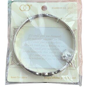 Mom‎ Inspirational Silver-Tone Twist Bangle Bracelet Heart Charm NEW Prayer Card